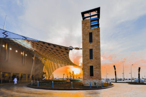 To accommodate a historic poetry festival and other cultural activities, a new 3,000-seat theater was built at the site of the famed Souk Okaz bazaar. The theater features a center arena surrounded by stone towers that make a dramatic visual statement as well as provide support to the structure’s roof. Photo: MakMax Australia
