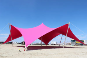 Nomad Tents set up its Octobar stretch tent at Burning Man in the Arizona desert in August 2014. Photo: Nomad Tents