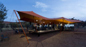 A structure from Stretch Marquees & Fabric Structures is configured into a “Y” shape on the Larapinta Trail in Australia. Photo: Stretch Marquees & Fabric Structures